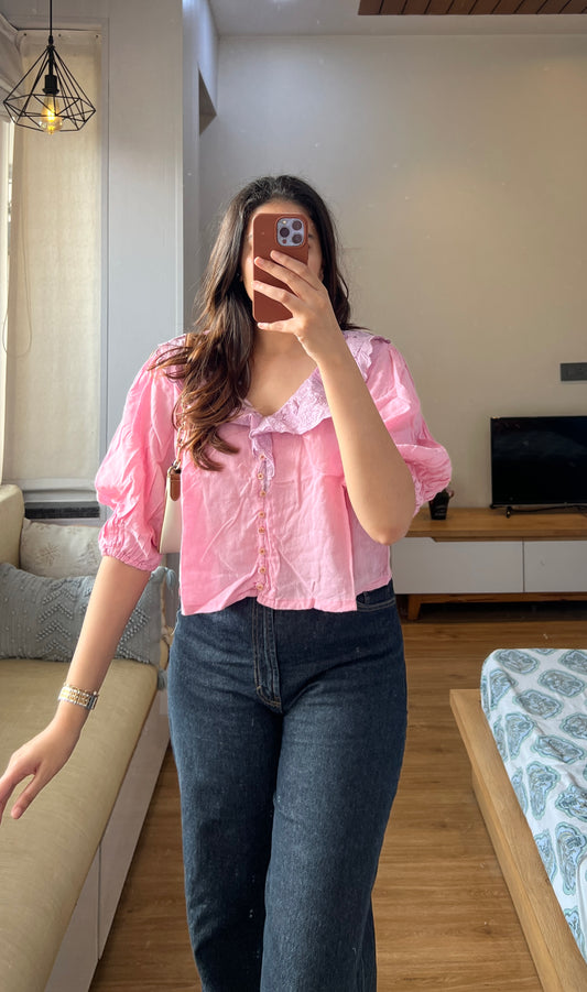 Embroidered collar top