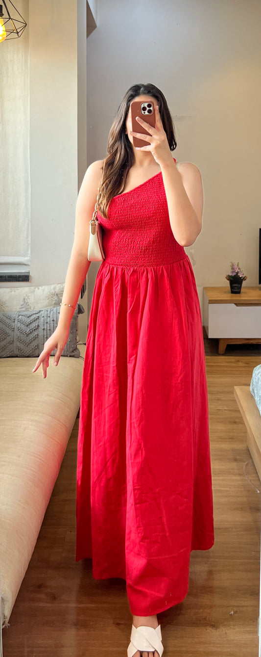 One shoulder linen dress